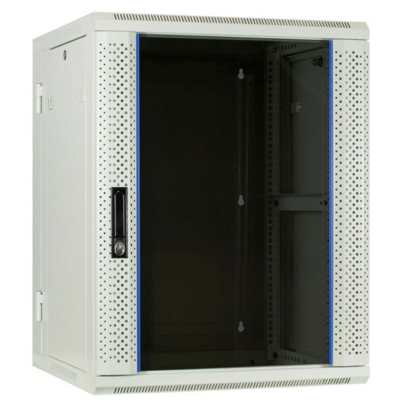 Armadio a muro bianco 15U (ribaltabile) con anta in vetro 600x600x770mm (LxPxA)