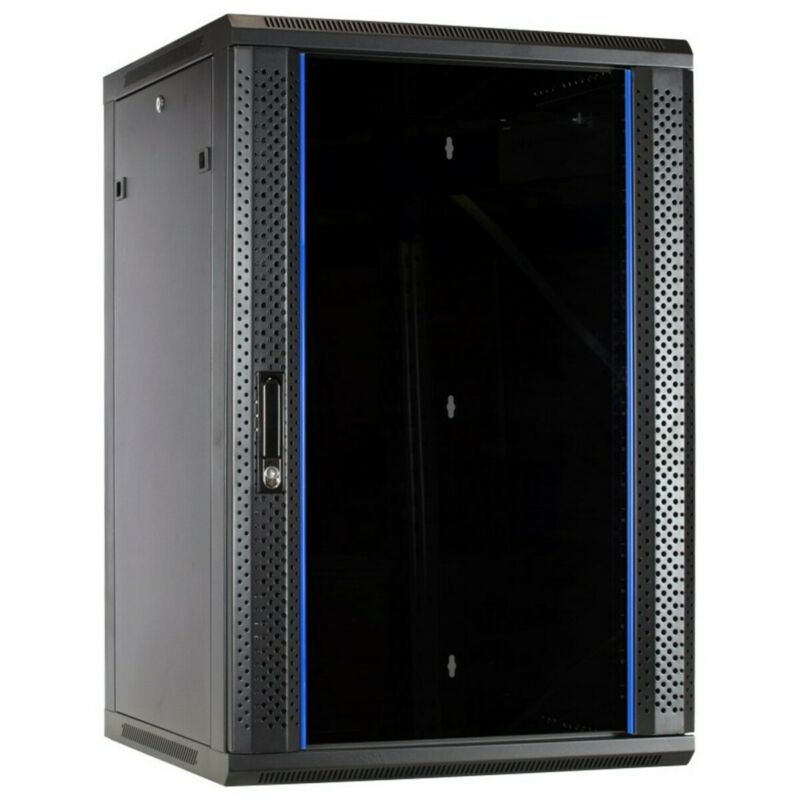 Armadio a muro 18U con anta in vetro 600x600x900mm (LxPxA)