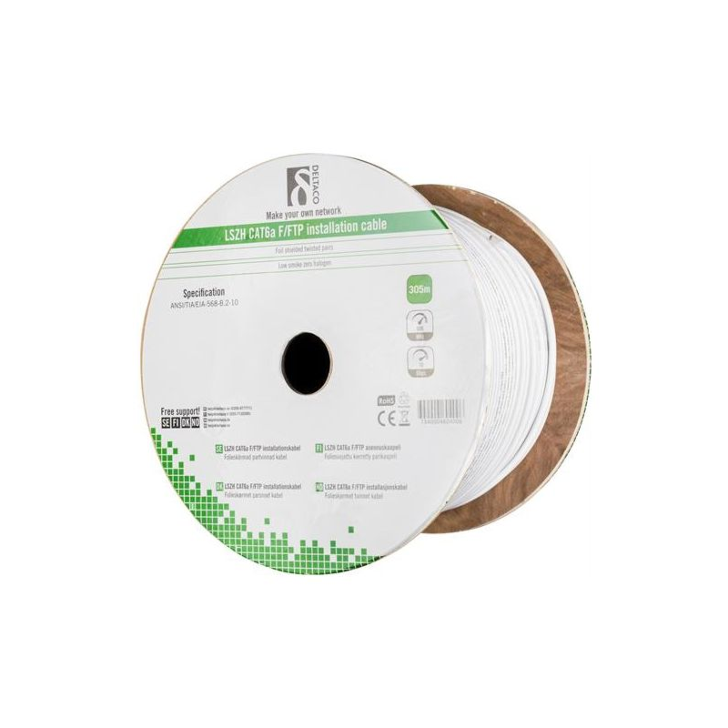 Cavo di installazione Alfaco Cat6a F/FTP 305m 500mHz su bobina rigido 100% rame LSZH (Eca)