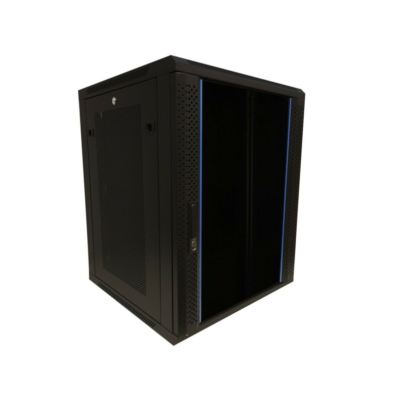 Armadio a muro 15U con anta in vetro e pannelli laterali perforati 600x600x770mm (LxPxA)