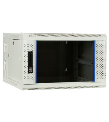 Armadio a muro bianco 6U (ribaltabile) con anta in vetro 600x600x368 mm (LxPxA)