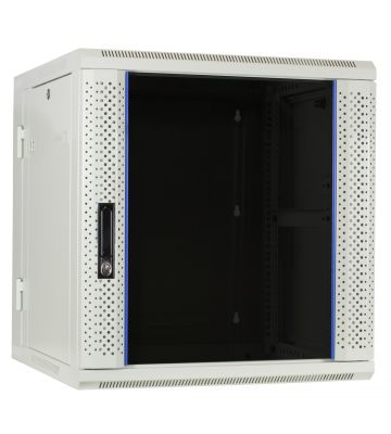 Armadio a muro bianco 12U (ribaltabile) con anta in vetro 600x600x635 mm (LxPxA)