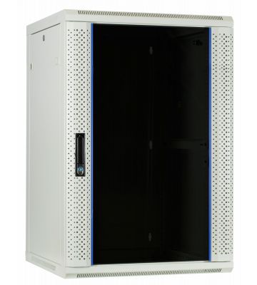 Armadio a muro bianco da 18U con anta in vetro, dimensioni 600x600x900 mm (LxPxA).
