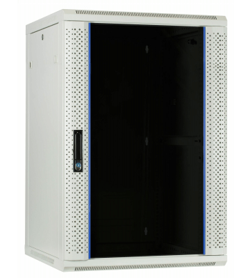 Armadio a muro bianco da 27U con anta in vetro, dimensioni 600x600x1300 mm (LxPxA).