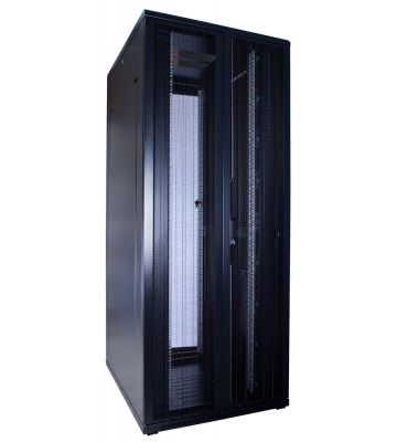 Armadio server 42U con doppie porte anteriori e posteriori perforate, dimensioni 800x1000x2000 mm (LxPxA).