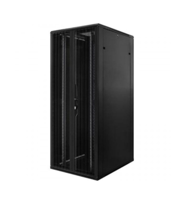 Armadio server 42U con doppie porte anteriori e posteriori perforate, dimensioni 800x1200x2000 mm (LxPxA).