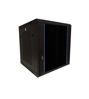 Armadio a muro 12U con anta in vetro e pannelli laterali perforati 600x600x635 mm (LxPxA)