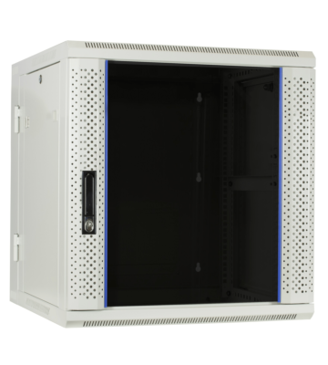 Armadio a muro bianco 12U (ribaltabile) con anta in vetro 600x600x635 mm (LxPxA)