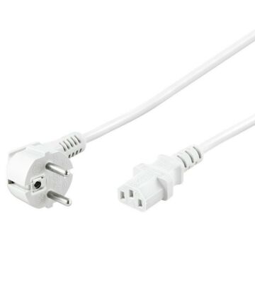 Cavo di alimentazione ad angolo retto Schuko con connettore C13, 1,50 m, bianco.