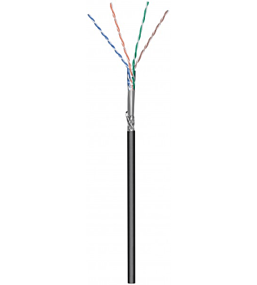 Cavo CAT6 SF/UTP da 50 m per esterni, flessibile, nero, su bobina, con connettore CCA.