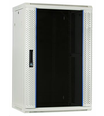 Armadio a muro bianco da 18U con anta in vetro, dimensioni 600x450x900 mm (LxPxA).