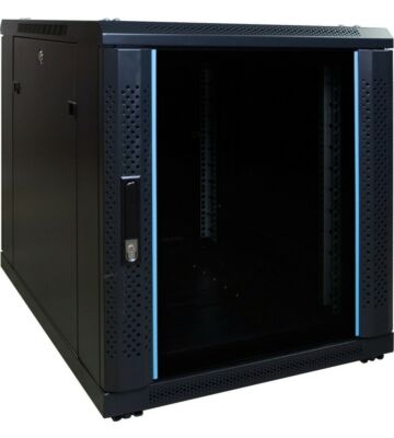 Armadio server mini 12U con anta in vetro, dimensioni 600x800x720 mm (LxPxA).