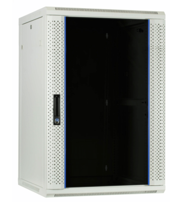 Armadio a muro bianco da 27U con anta in vetro, dimensioni 600x600x1300 mm (LxPxA).
