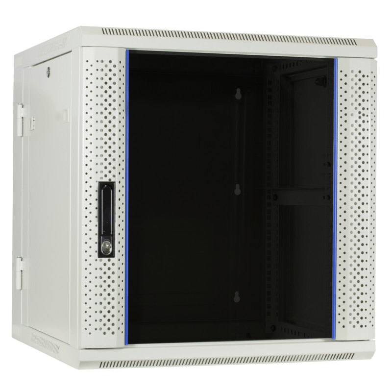 Armadio a muro bianco 12U (ribaltabile) con anta in vetro 600x600x635 mm (LxPxA)