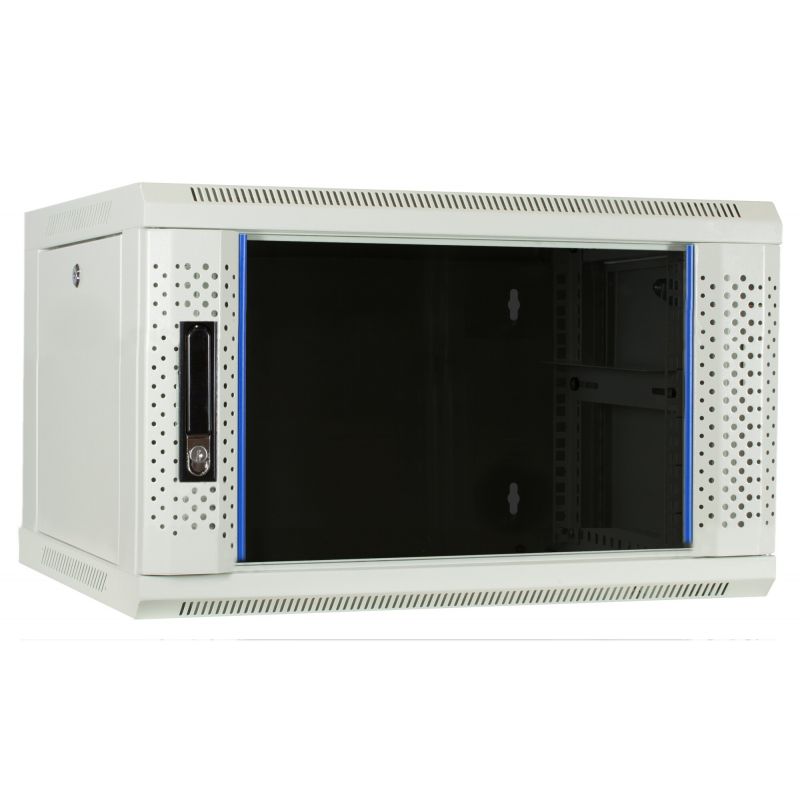 Armadio a muro bianco 6U con anta in vetro 600x450x368mm (LxPxA)