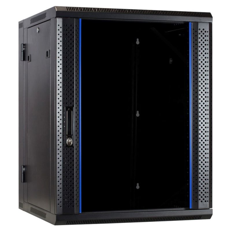 Armadio a muro 15U (ribaltabile) con anta in vetro 600x600x770mm (LxPxA)
