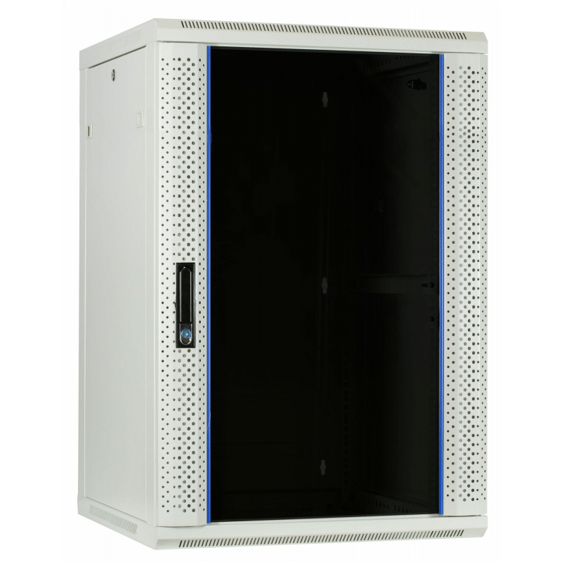 Armadio a muro bianco da 27U con anta in vetro, dimensioni 600x600x1300 mm (LxPxA).
