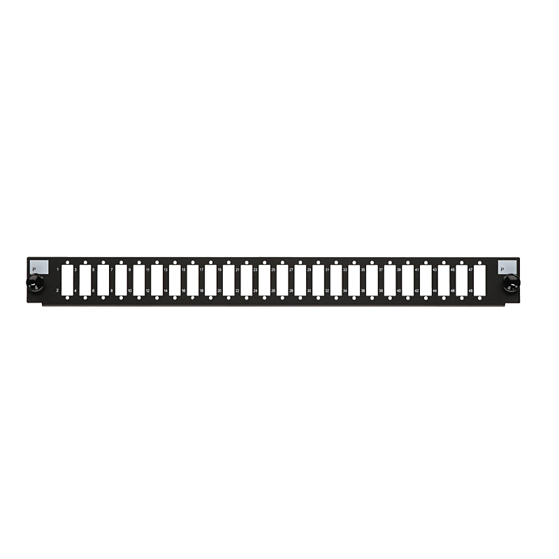 Connettore frontale LC/SC a 24 porte, nero, adatto per vassoio universale in fibra.