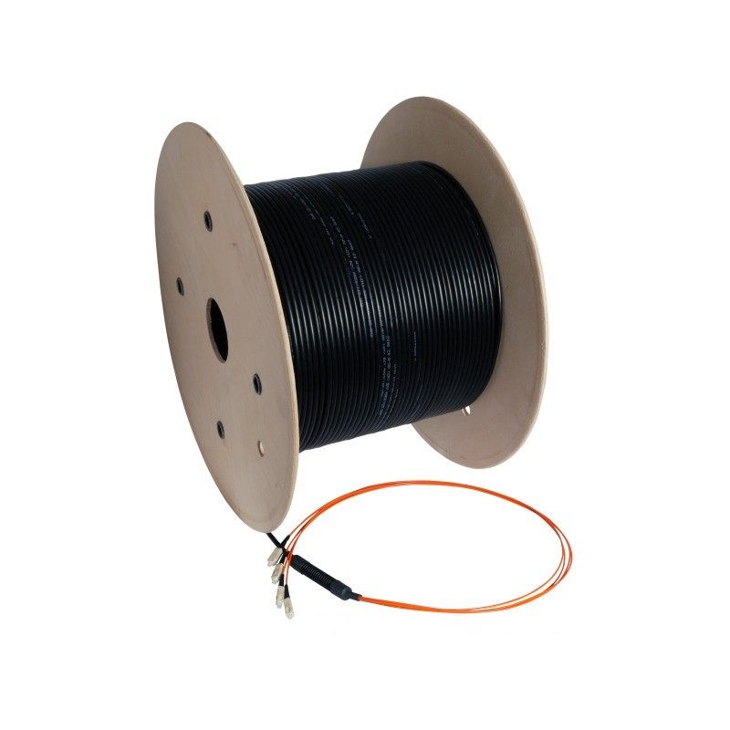 Cavo in fibra ottica OS2 personalizzato a 8 fibre, connettori inclusi.